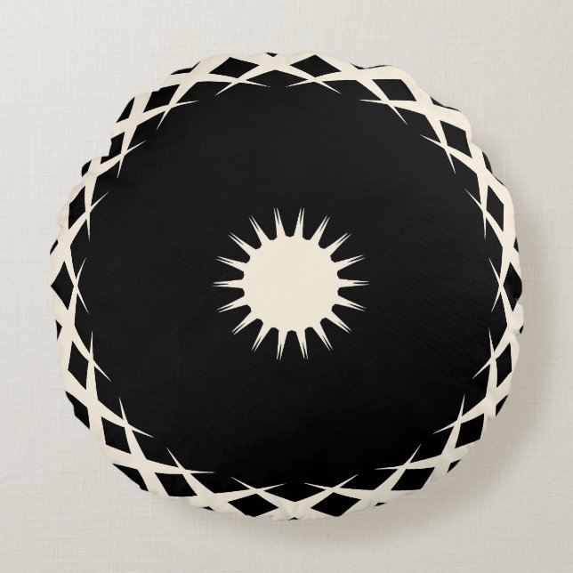 Abstract Geometric Mandala Sunburst Design Round Pillow (Front)