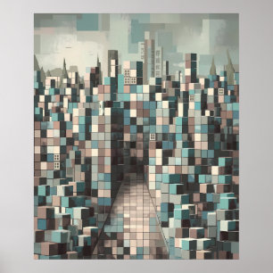Abstract Geometric Minimalist Modern Cityscape  Poster