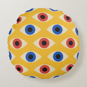 Abstract Geometric Modern Bold Evil Eye Pattern Round Pillow