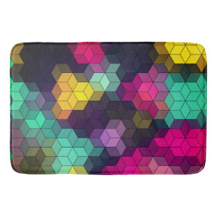 Abstract geometric modern hexagon shapes mosaic l bath mat