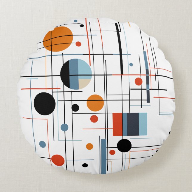 Abstract Geometric Modern Minimalist Lines Round Pillow (Front)