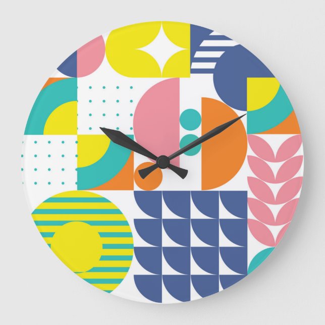 Abstract Geometric, Modern Vintage Shapes. Large Clock (Front)