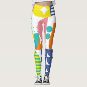 Abstract Geometric, Modern Vintage Shapes. Leggings