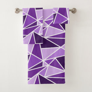 Abstract Geometric Monochrome Purple Bath Towel Set