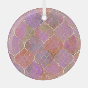 Abstract Geometric: Moroccan Gold Watercolor Glass Ornament
