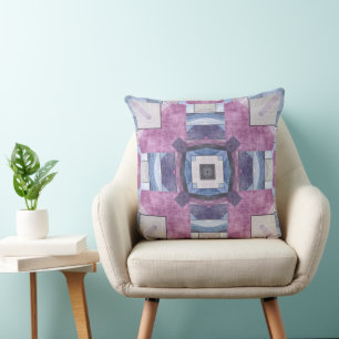 Abstract Geometric Mosaic Purple, Blue, and Grey Throw Pillow