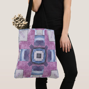 Abstract Geometric Mosaic Purple, Blue, and Grey Tote Bag