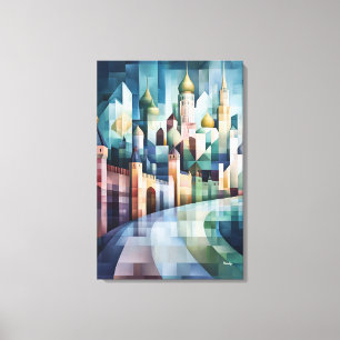 Abstract Geometric Moscow Skyline with Kremlin Canvas Print