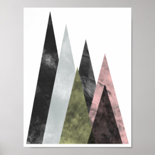 Abstract Geometric Mountains Poster in pink & gold
