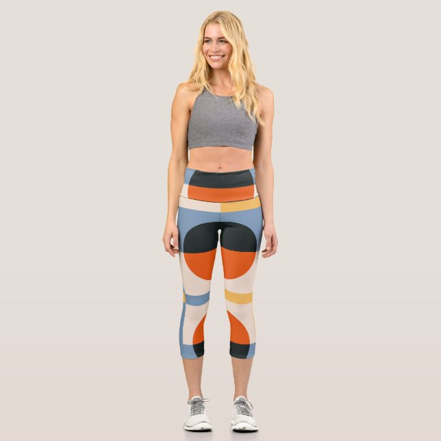 Abstract Geometric Multi Colour Design Capri Leggings (Front)