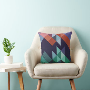 Abstract Geometric Navy Blue Green Brown Elegant  Throw Pillow