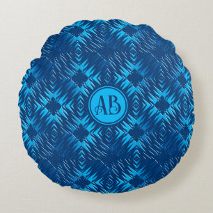 Abstract geometric navy pattern round pillow