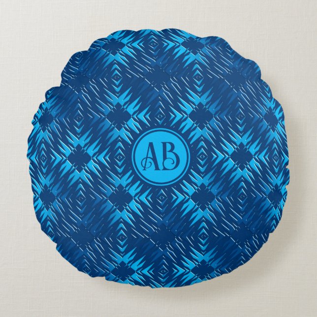 Abstract geometric navy pattern round pillow (Front)
