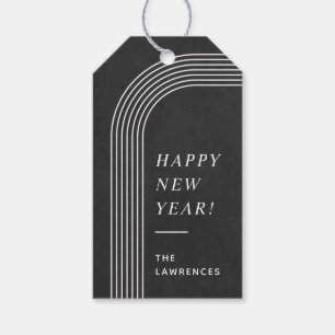 Abstract Geometric New Year's Gift Tag - Black
