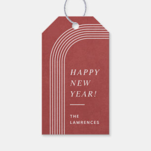 Abstract Geometric New Year's Gift Tag - Red