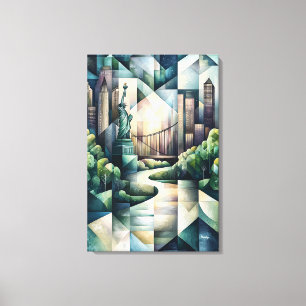Abstract Geometric New York Skyline Statue Liberty Canvas Print