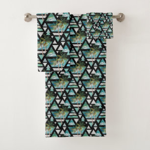 Abstract Geometric Palms & Waves Pattern Bath Towel Set