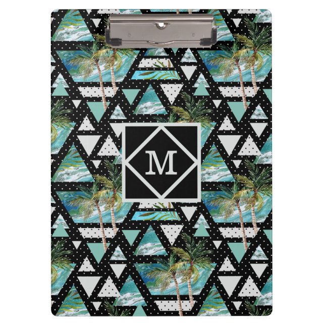 Abstract Geometric Palms & Waves Pattern Clipboard (Front)
