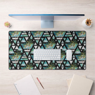 Abstract Geometric Palms & Waves Pattern Desk Mat