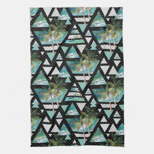 Abstract Geometric Palms & Waves Pattern Kitchen Towel