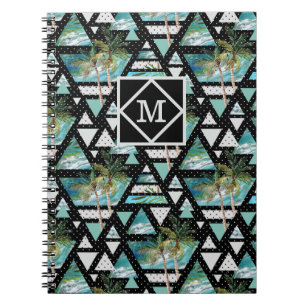 Abstract Geometric Palms & Waves Pattern Notebook