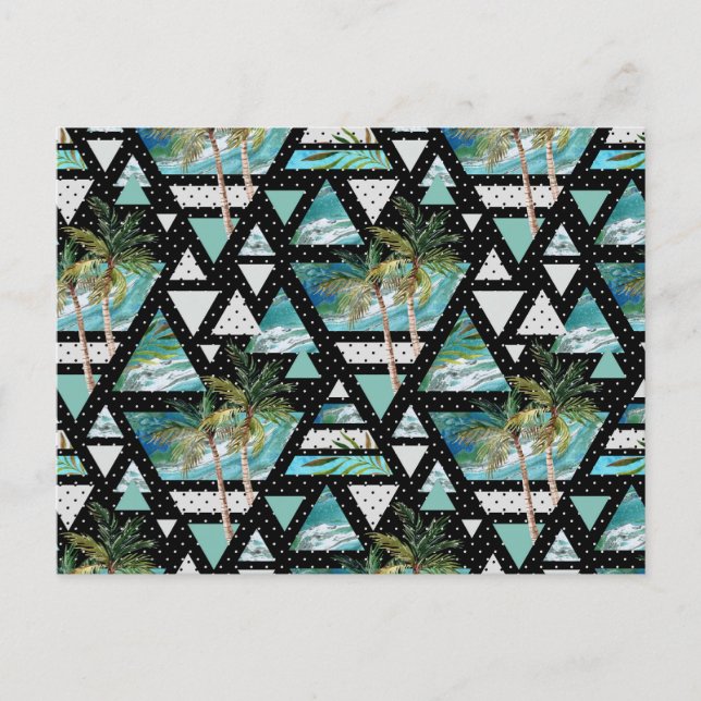 Abstract Geometric Palms & Waves Pattern Postcard (Front)