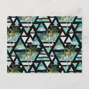 Abstract Geometric Palms & Waves Pattern Postcard