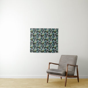 Abstract Geometric Palms & Waves Pattern Tapestry