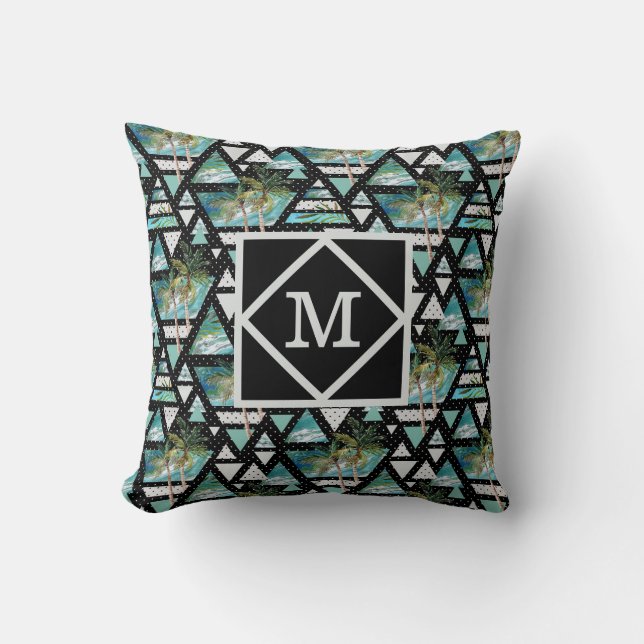 Abstract Geometric Palms & Waves Pattern Throw Pillow (Front)