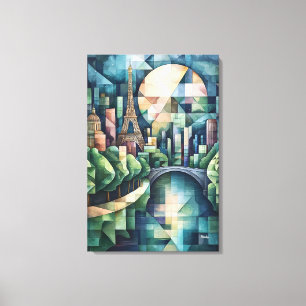 Abstract Geometric Paris Skyline with Eiffel Tower Canvas Print