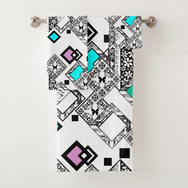 Abstract geometric pattern bath towel set (Insitu)