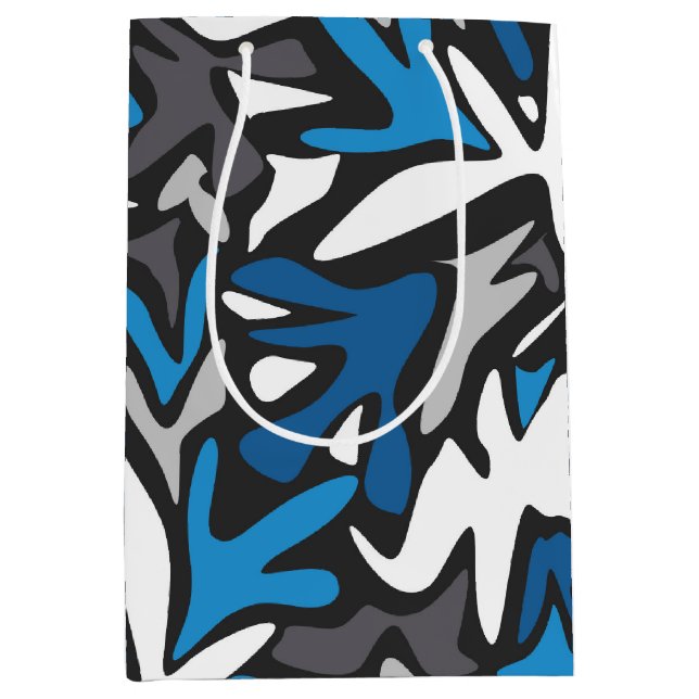 abstract, geometric, pattern, black and blue throw medium gift bag (Front)