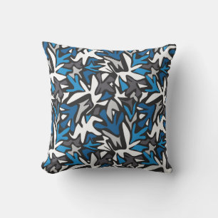 abstract, geometric, pattern, black and blue throw pillow