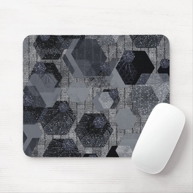 Abstract geometric pattern, black and grey .  mouse pad (With Mouse)