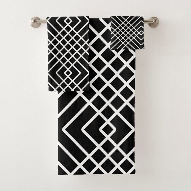 Abstract geometric pattern - black and white. bath towel set (Insitu)