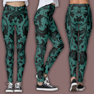Abstract Geometric Pattern   Black Damask Leggings