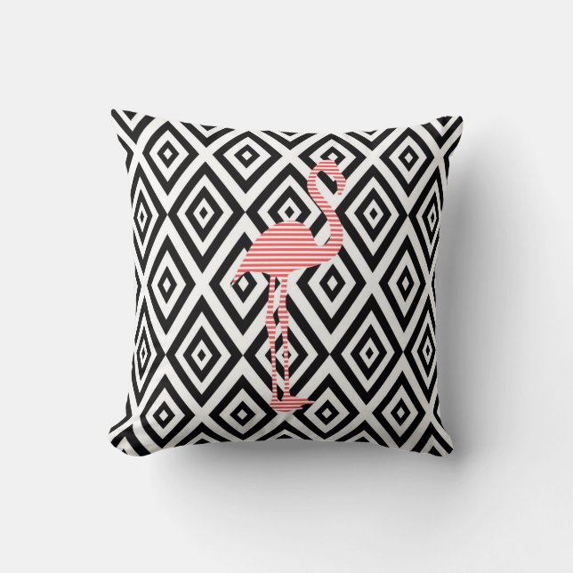 Abstract geometric pattern - black - pink flamingo throw pillow (Front)