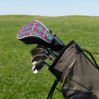 Abstract geometric pattern, blue, pink, custom golf head cover