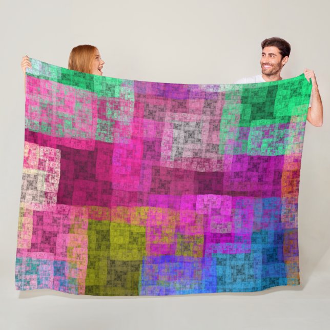 Abstract geometric pattern, blue, pink, modern  fleece blanket (In Situ)