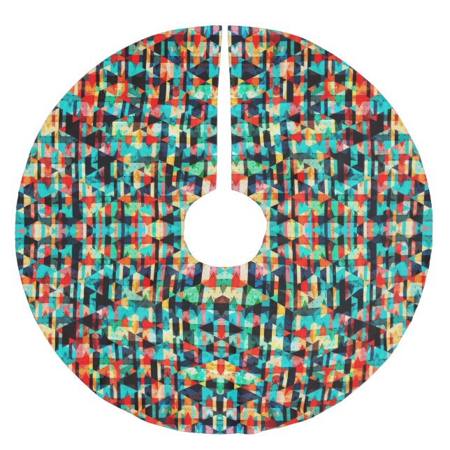 Abstract geometric pattern brushed polyester tree skirt (Front)