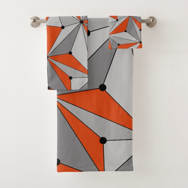 Abstract geometric pattern - gray and orange. bath towel set (Insitu)