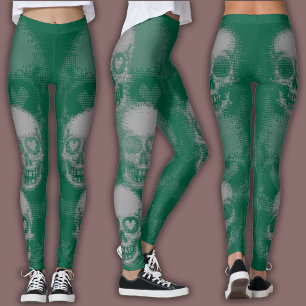 Abstract Geometric Pattern   Green and Grey Leggings
