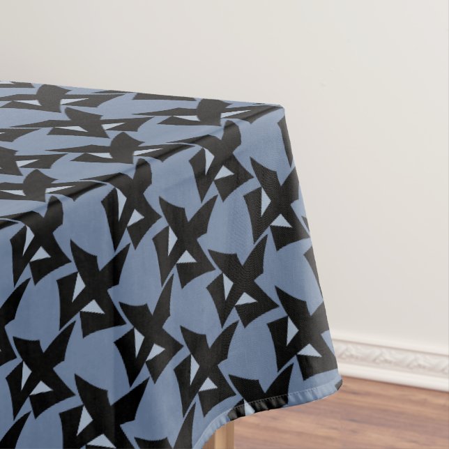Abstract geometric pattern grey blue tablecloth (In Situ)