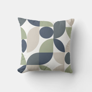 Abstract Geometric Pattern Grey Green Mid Century Throw Pillow