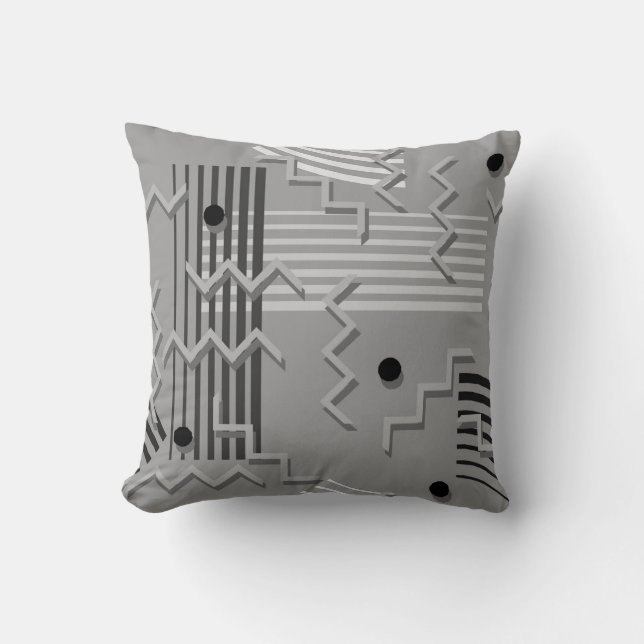 Abstract Geometric Pattern Grey Pillow (Front)