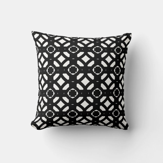 Abstract Geometric Pattern in Black & White Throw Pillow (Front)