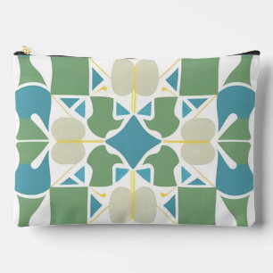 Abstract Geometric Pattern in Green and Blue Accessory Pouch