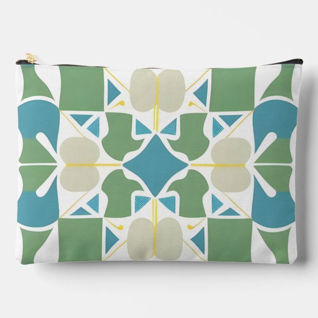 Abstract Geometric Pattern in Green and Blue Accessory Pouch (Front)