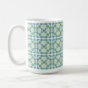 Abstract Geometric Pattern in Green and Blue Coffee Mug