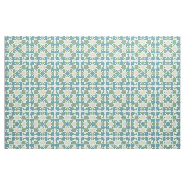 Abstract Geometric Pattern in Green and Blue Fabric (Fat Quarter)